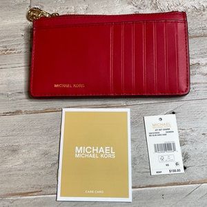 NWT MICHAEL KORS MK MD SLIM CARD CASE RED BRAND NEW Retail $158 AUTHENTIC WOW!!